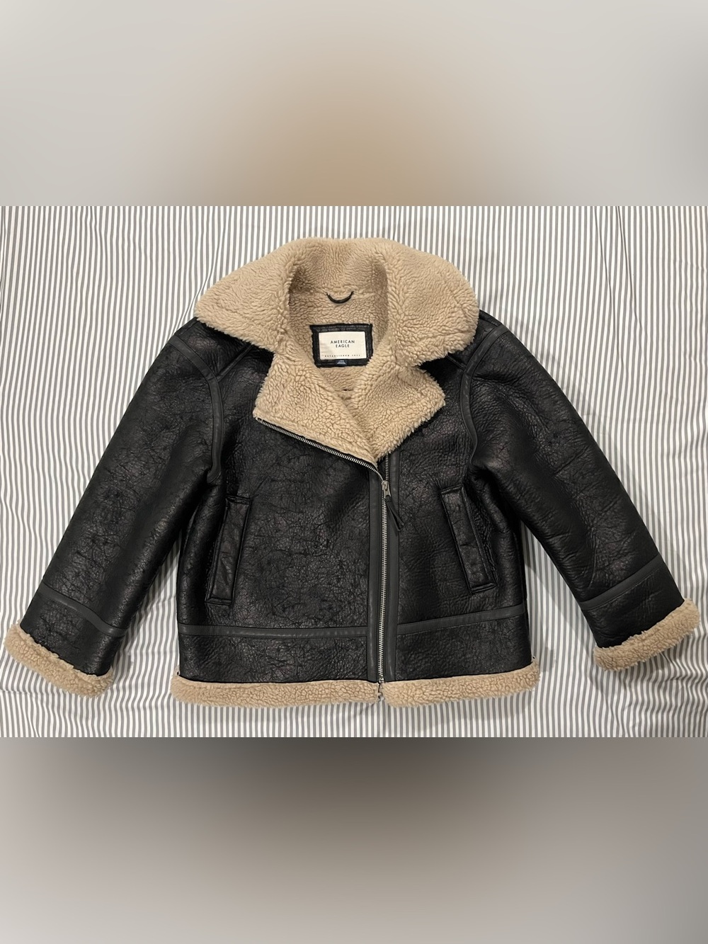 American Eagle Oversized Vegan Shearling Moto Jacket